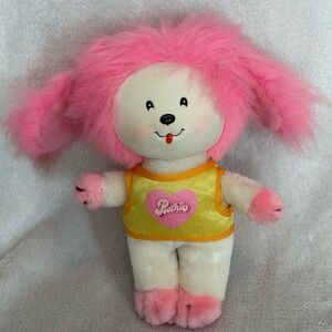 VTG 1983 Mattel POOCHIE Dog Pink Plush Yellow  Top  8” Korea Retro Cute